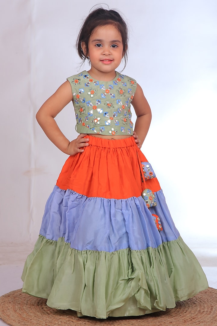 Multi-Colored Upada Silk Lehenga Set For Girls by TURQIDZ at Pernia's Pop Up Shop