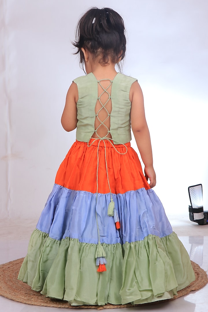 Multi-Colored Upada Silk Lehenga Set For Girls by TURQIDZ at Pernia's Pop Up Shop