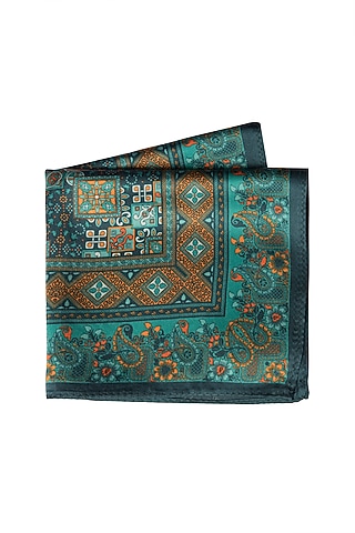 Green Paisley Printed Pocket Square by Trosta
