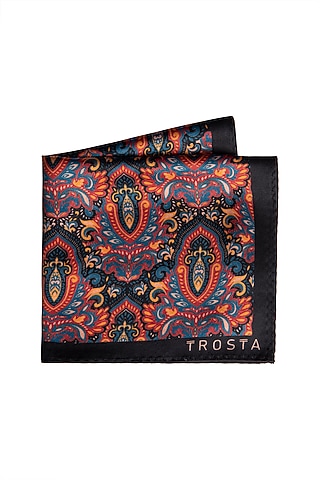 Black Printed Pocket Square by Trosta