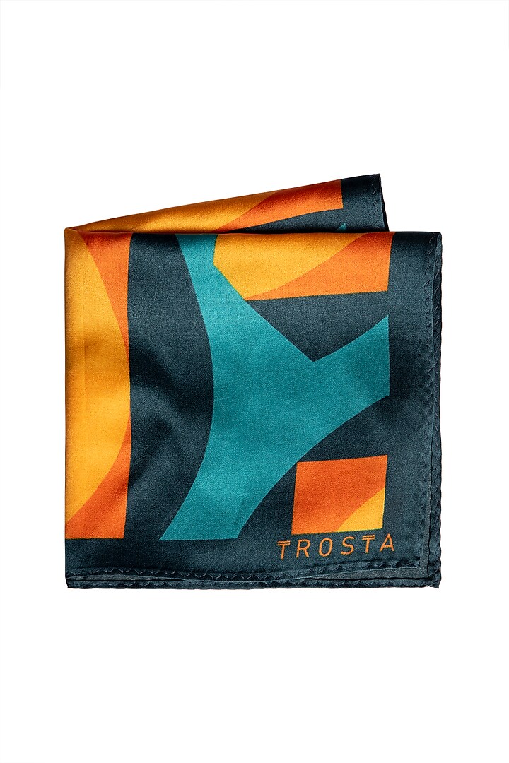 Yellow & Blue Printed Pocket Square by Trosta