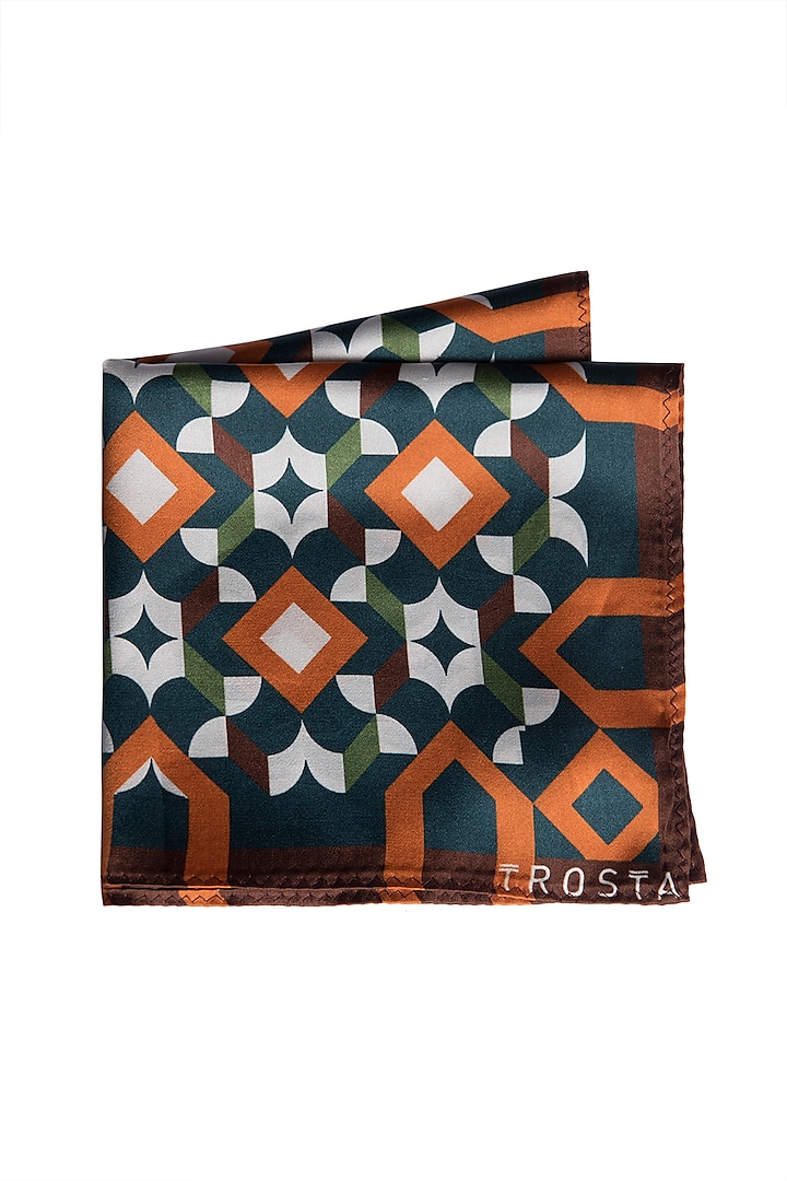 Orange & Brown Printed Pocket Square by Trosta