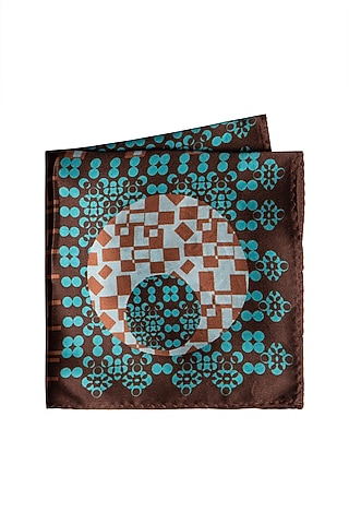 Brown & Blue Printed Pocket Square by Trosta