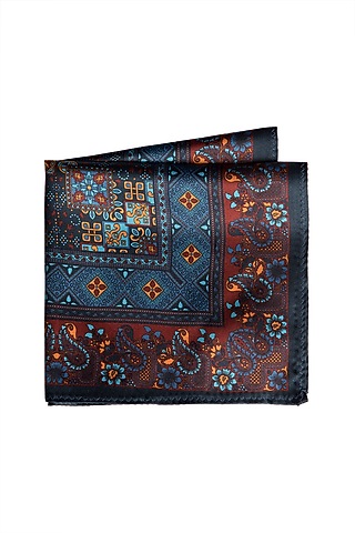 Navy Blue Paisley Printed Pocket Square by Trosta