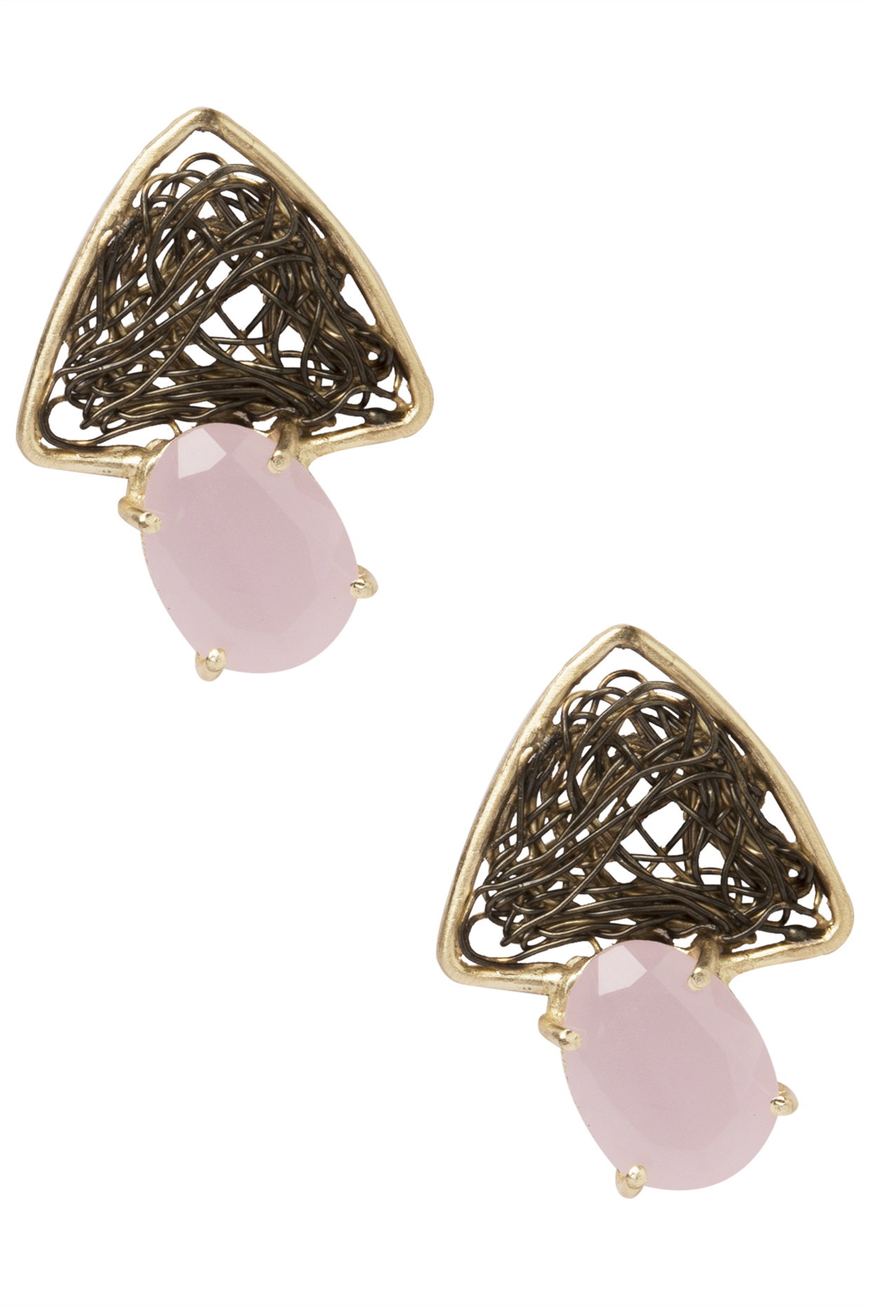 Gold Plated Antique Semi Precious and Pearl Studded Earrings by Tarusa