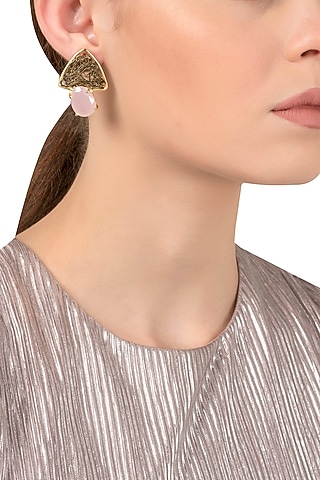 Gold Plated Antique Semi Precious and Pearl Studded Earrings by Tarusa