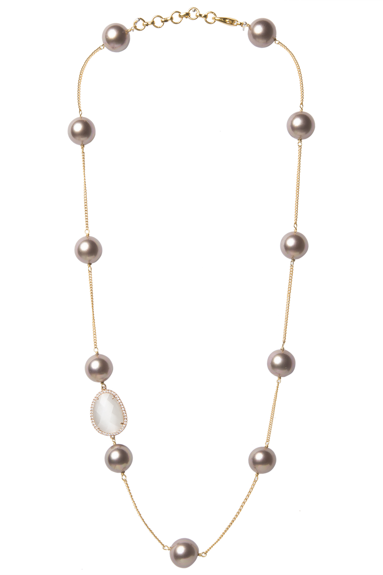 Gold Plated Copper Rose Pearls String Necklace by Tarusa