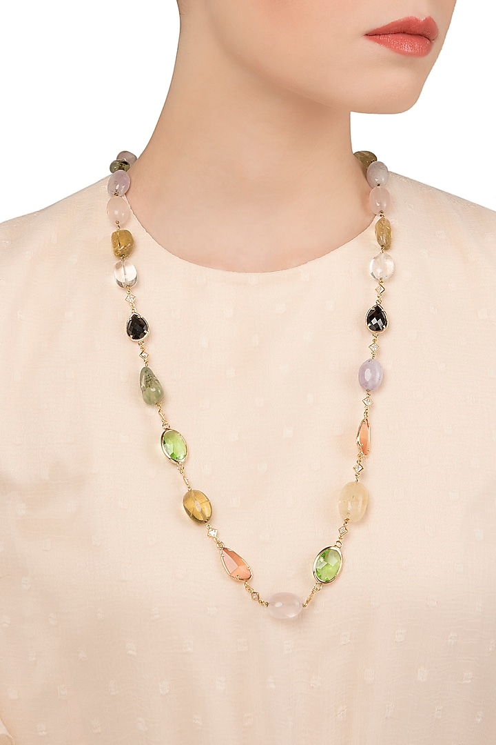 Gold Plated Multi Color Necklace by Tarusa