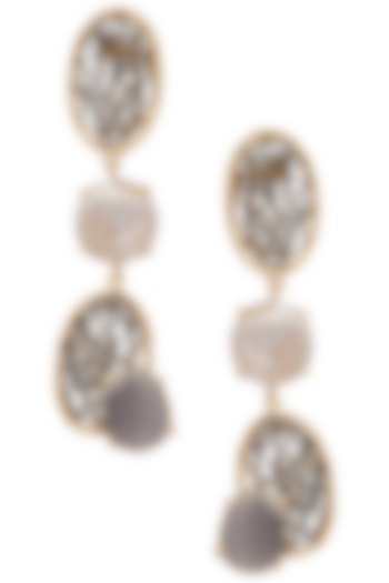 Gold Plated Black and White Semi Precious and Pearl Earrings by Tarusa