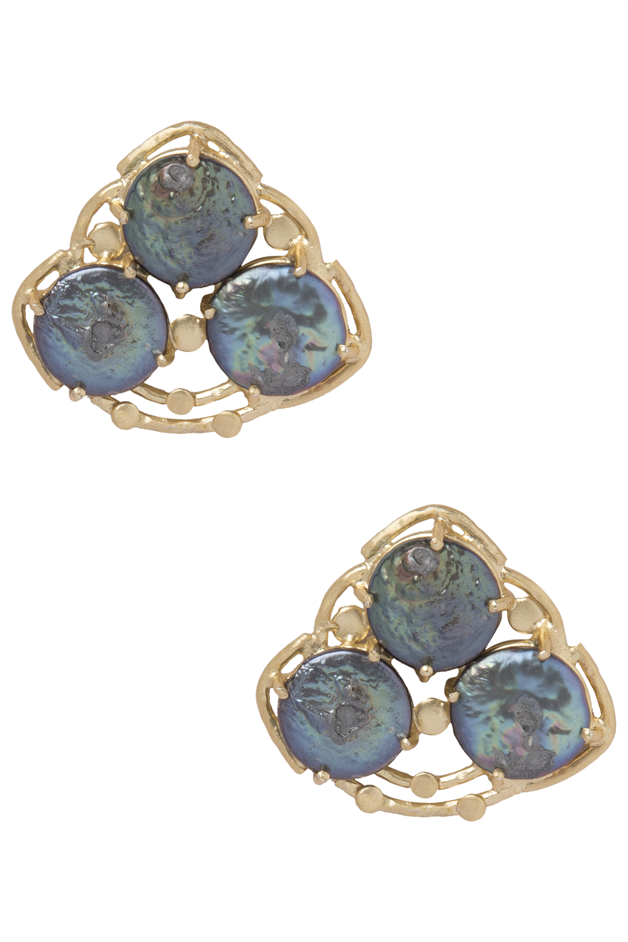 Gold Plated Black Stone Studded Earrings by Tarusa