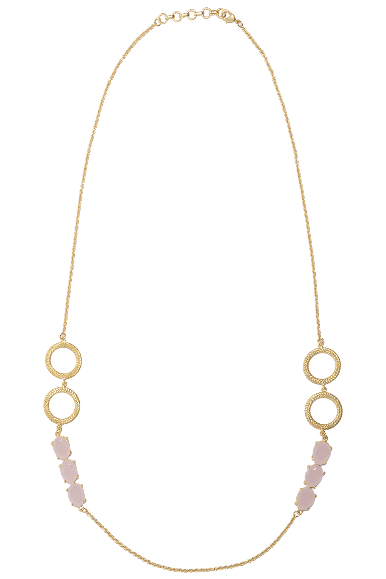 Gold Plated Pastel Pink Semi Precious Stones Necklace by Tarusa