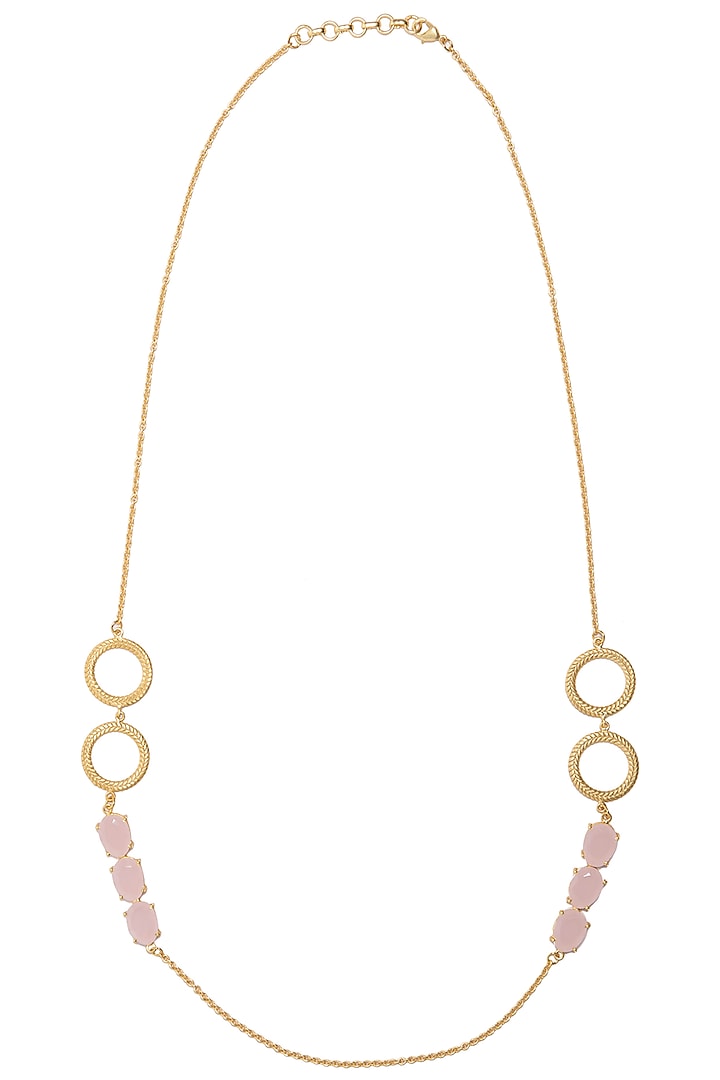 Gold Plated Pastel Pink Semi Precious Stones Necklace by Tarusa