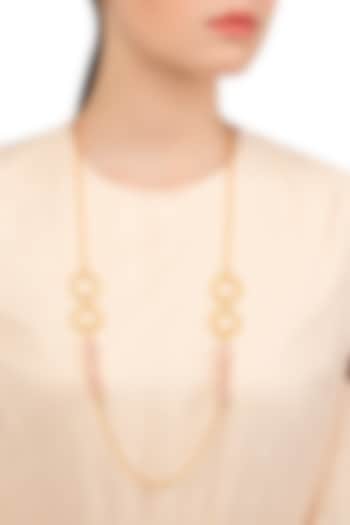 Gold Plated Pastel Pink Semi Precious Stones Necklace by Tarusa