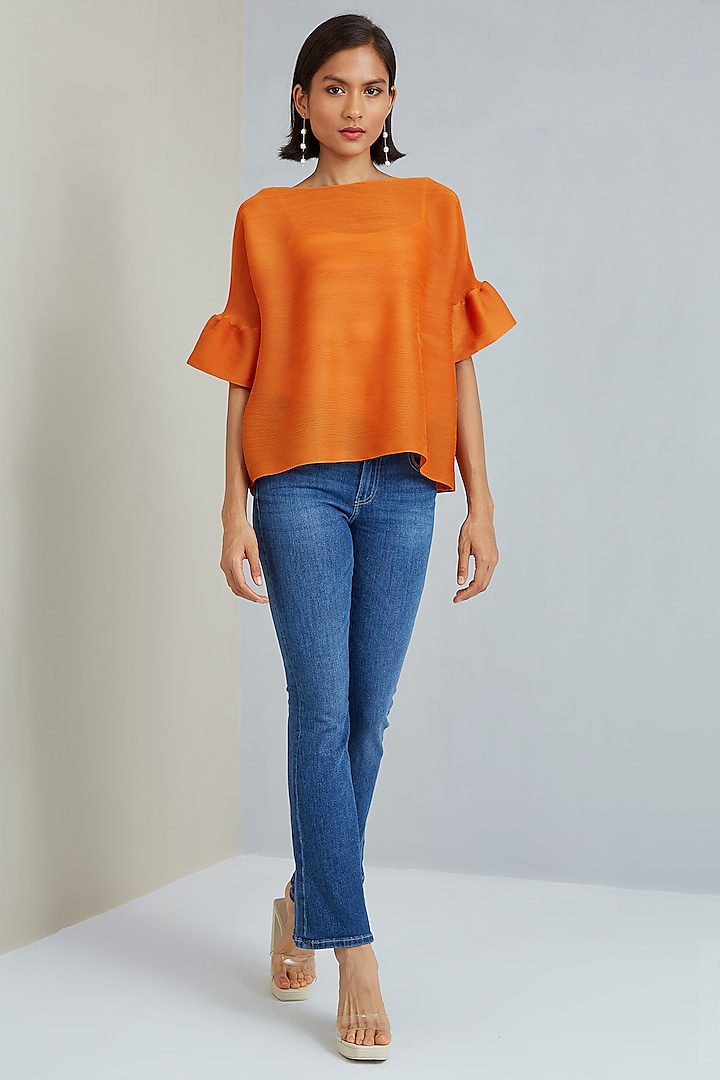 Orange Polyester Top by Scarlet Sage