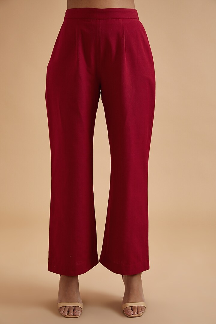 Red Handloom Cotton Wide-Legged Culottes by theroverjournal