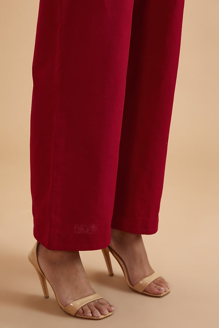 Red Handloom Cotton Wide-Legged Culottes by theroverjournal at Pernia's Pop Up Shop