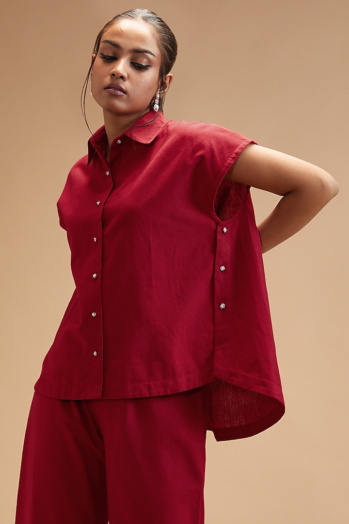 Red Handloom Cotton Shirt by theroverjournal