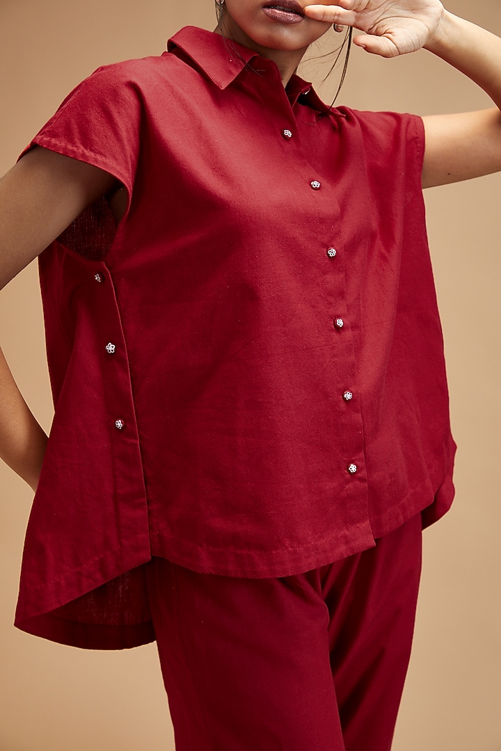 Red Handloom Cotton Shirt by theroverjournal at Pernia's Pop Up Shop