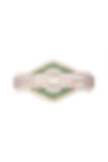 White & Gold Finish Cubic Zirconia, Green CZ & Pearl Bracelet by Tsara
