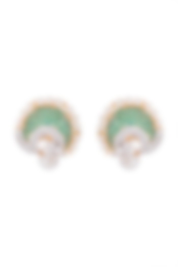 White & Gold Finish Cubic Zirconia, Green CZ & Pearl Stud Earrings by Tsara