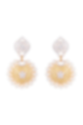 White & Gold Finish Cubic Zirconia, Yellow CZ & Pearl Long Earrings by Tsara