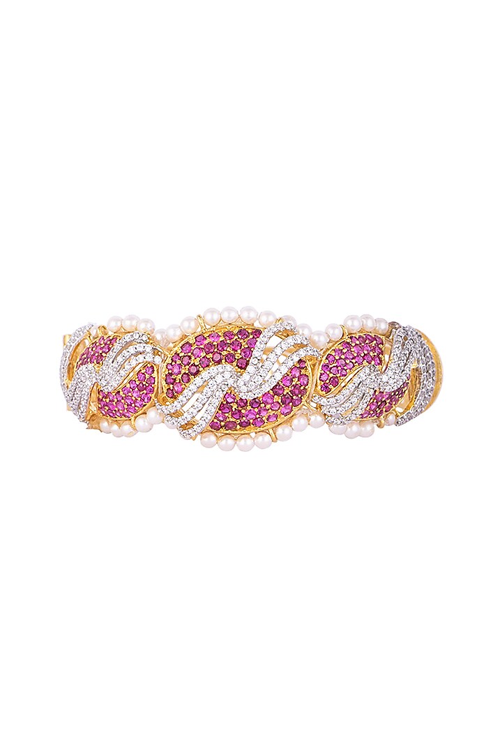 White & Gold Finish Ruby & Cubic Zirconia Bracelet by Tsara