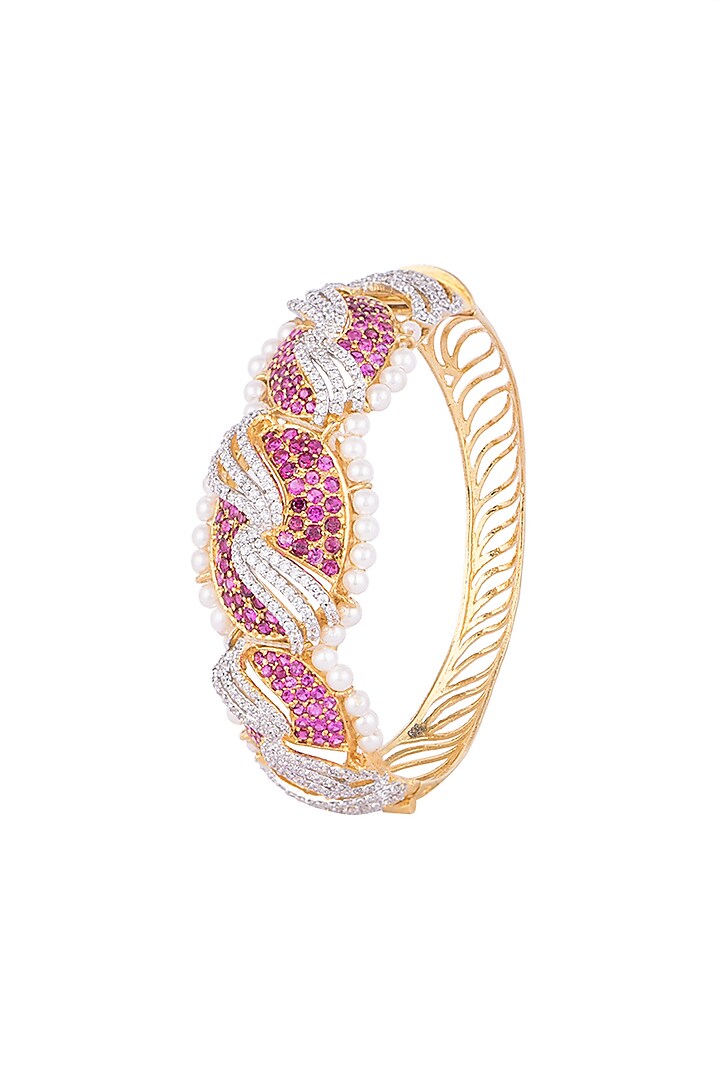 White & Gold Finish Ruby & Cubic Zirconia Bracelet by Tsara at Pernia's Pop Up Shop