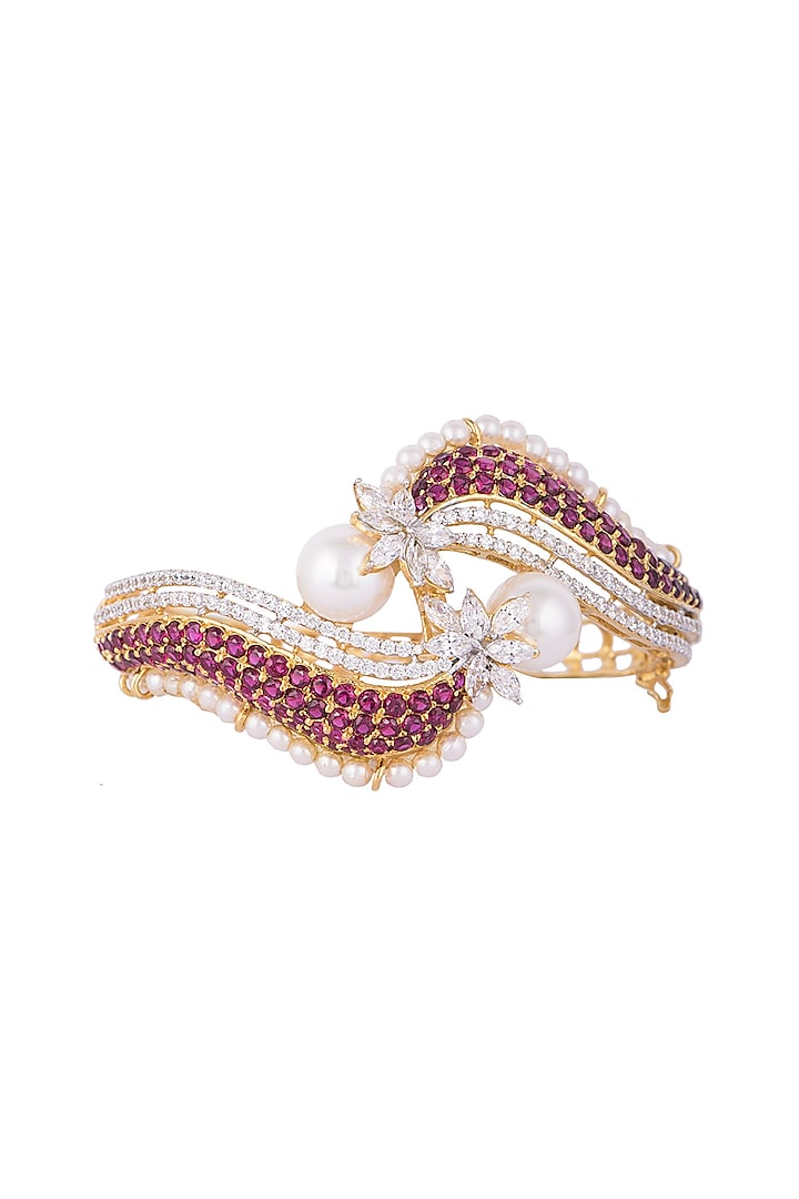 White & Gold Finish Ruby & Pearl Bracelet by Tsara at Pernia's Pop Up Shop