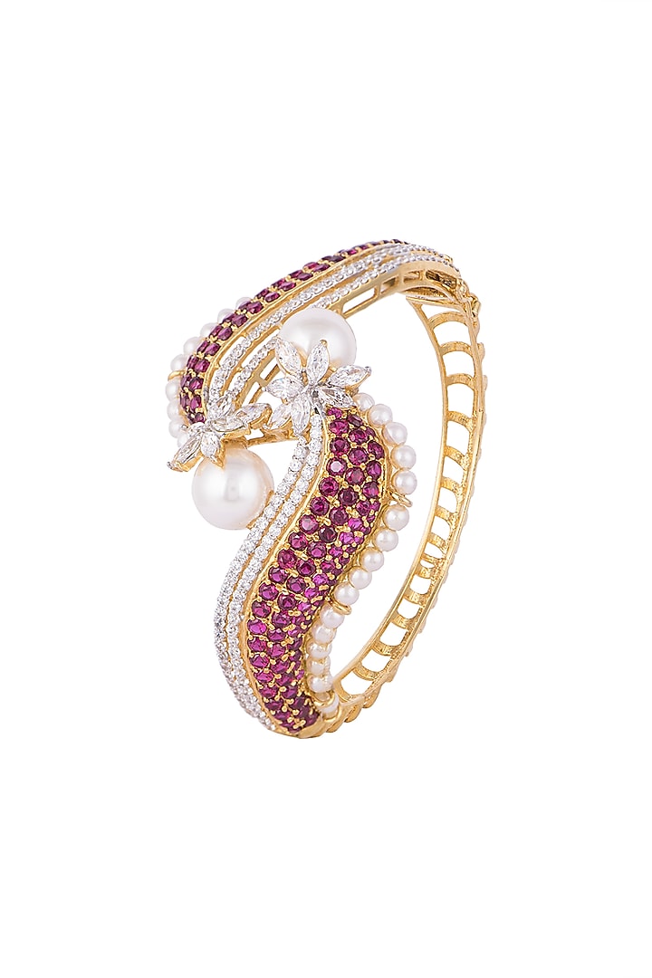 White & Gold Finish Ruby & Pearl Bracelet by Tsara at Pernia's Pop Up Shop