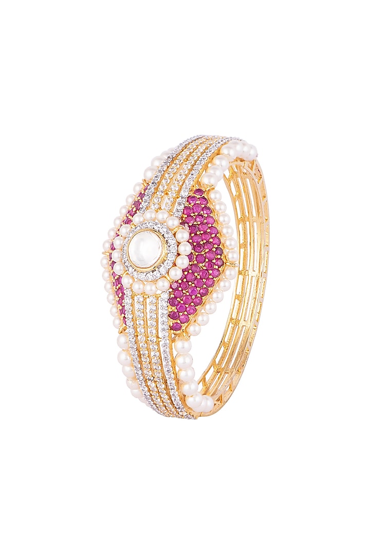 White & Gold Finish Cubic Zirconia & Pearl Bracelet by Tsara at Pernia's Pop Up Shop