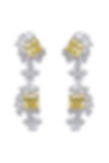 White Finish Yellow Cubic Zirconia Dangler Earrings In Sterling Silver by Tsara