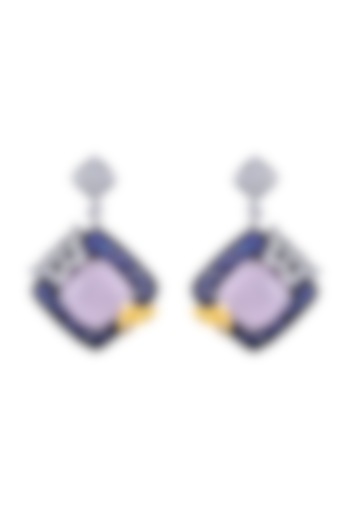 White Finish Purple Cubic Zirconia Dangler Earrings In Sterling Silver by Tsara