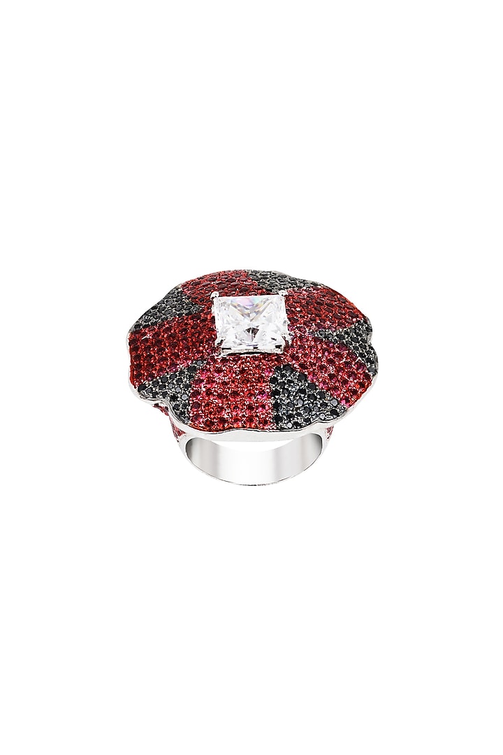 White Finish Ruby & Onyx Ring In Sterling Silver by Tsara