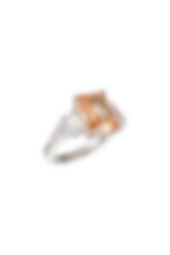 White Finish Peach Cubic Zirconia Ring In Sterling Silver by Tsara
