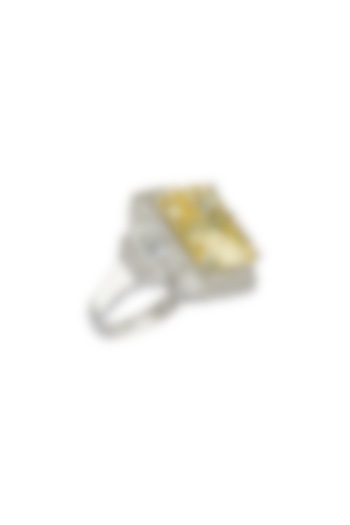 White Finish Yellow Cubic Zirconia Ring In Sterling Silver by Tsara