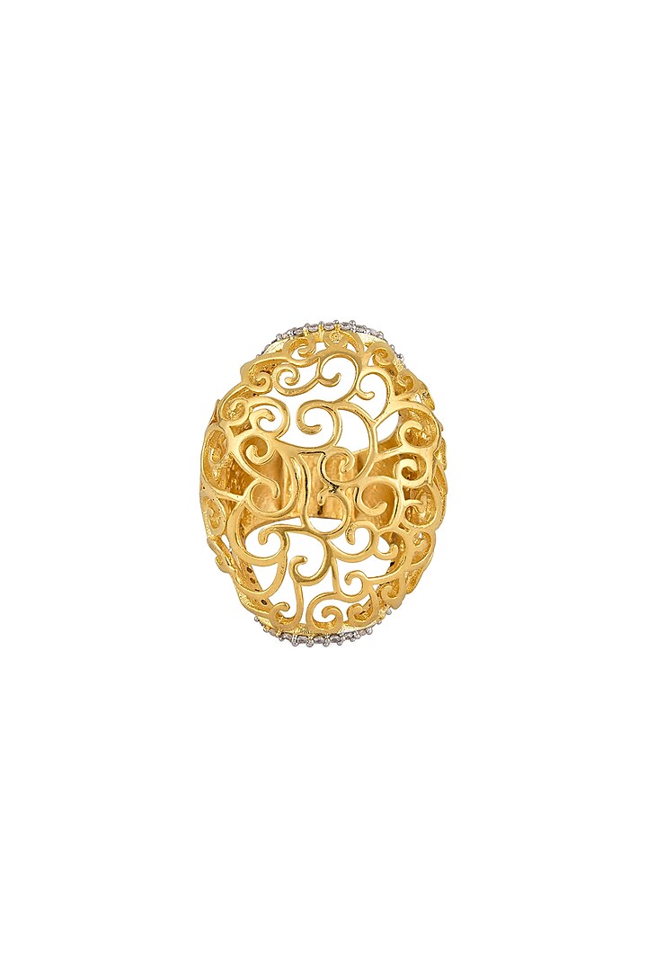 Gold Finish Ring In Sterling Silver With Cubic Zirconias by Tsara