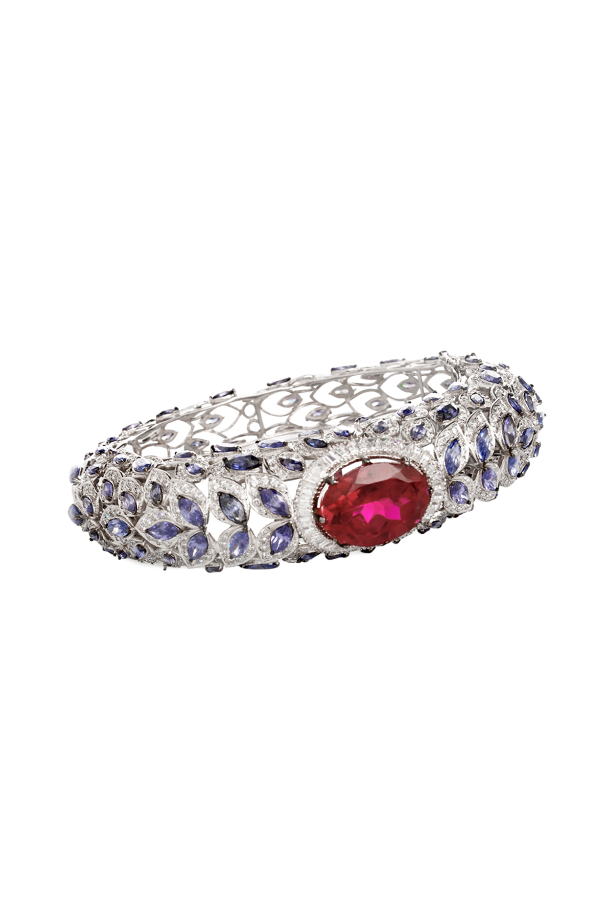White Finish Ruby Stone Bracelet by Tsara at Pernia's Pop Up Shop