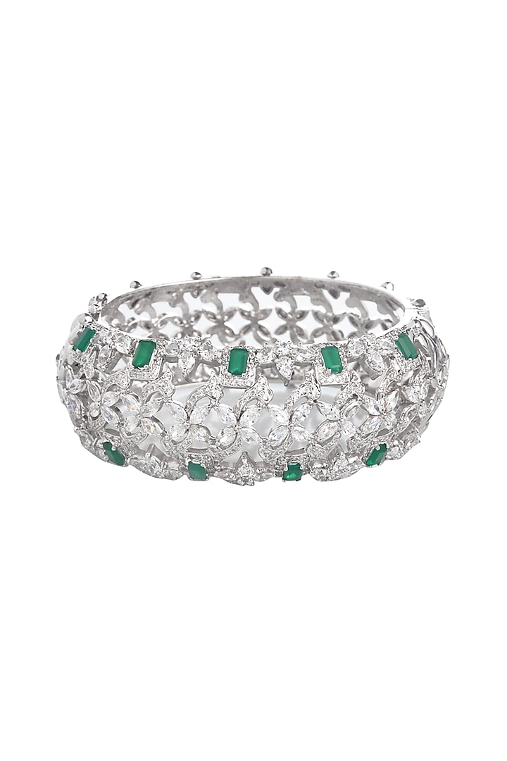 White Finish Green Onyx Bracelet by Tsara