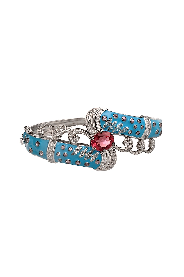 White Finish Cubic Zirconia Enameled Bracelet by Tsara at Pernia's Pop Up Shop