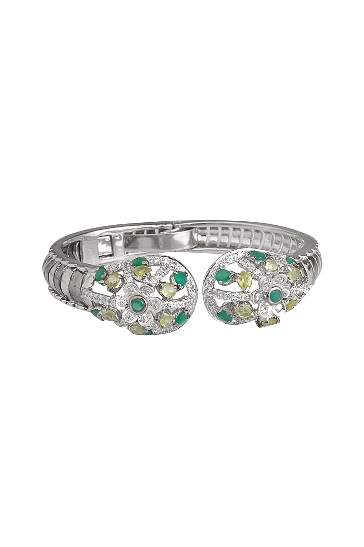 White Finish Green Onyx & Cubic Zirconia Bracelet by Tsara