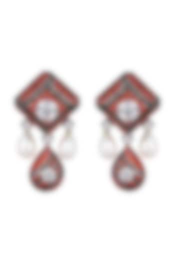 White Finish Swarovski Crystal Stud Earrings In 92.5 Sterling Silver by Tsara