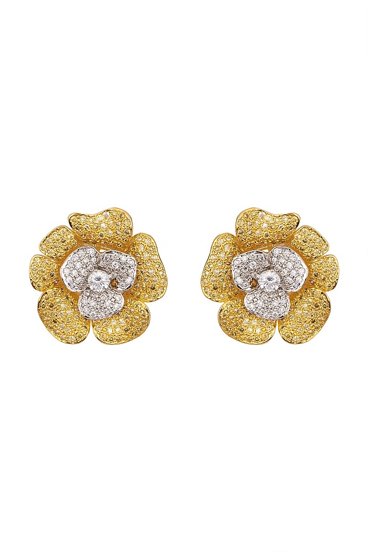 White Finish & Gold Finish Dangler Earrings by Tsara
