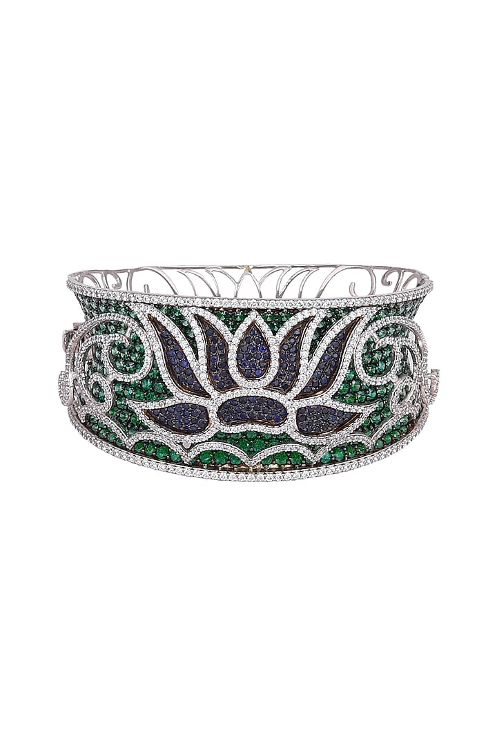 White Finish & Black Rhodium Finish Emerald Bracelet by Tsara