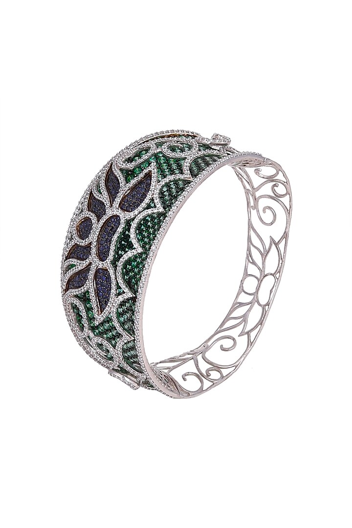 White Finish & Black Rhodium Finish Emerald Bracelet by Tsara at Pernia's Pop Up Shop