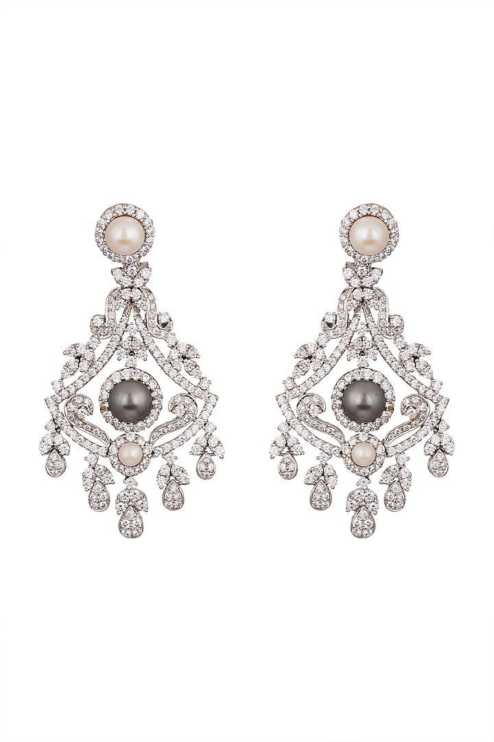 White Finish Pearl Earrings by Tsara