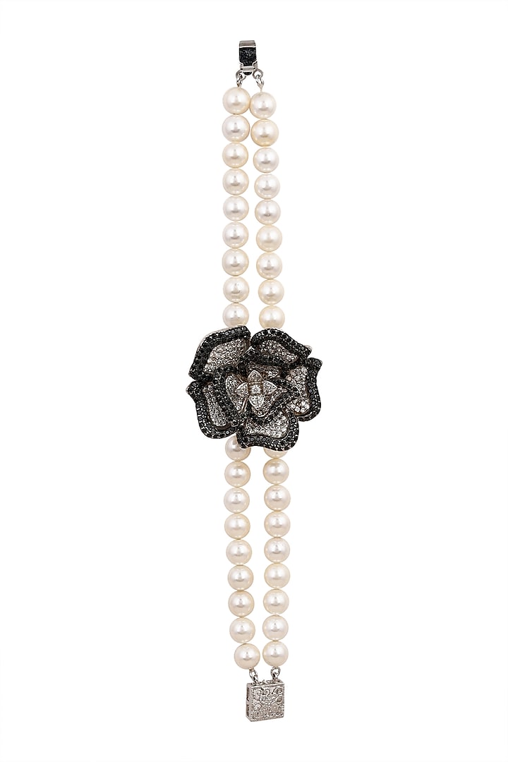 White & Black Rhodium Finish Bracelet by Tsara