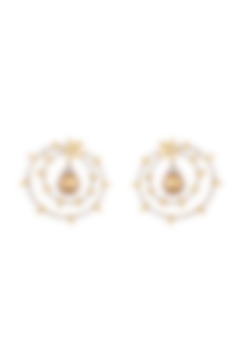 White & Gold Finish Pearl Earrings by Tsara