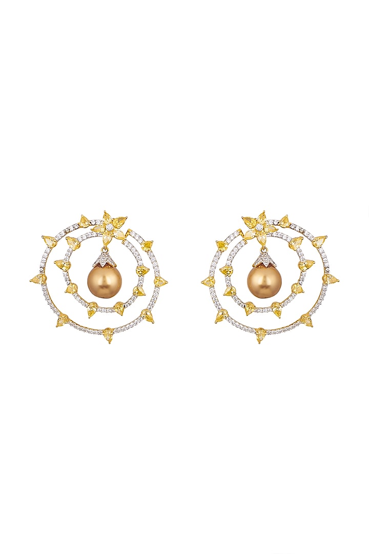 White & Gold Finish Pearl Earrings by Tsara