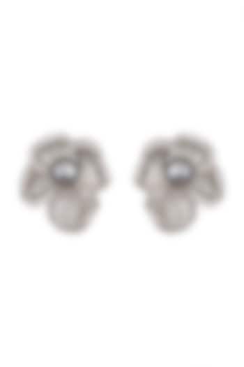 White Finish Cubic Zirconia & Pearl Earrings by Tsara