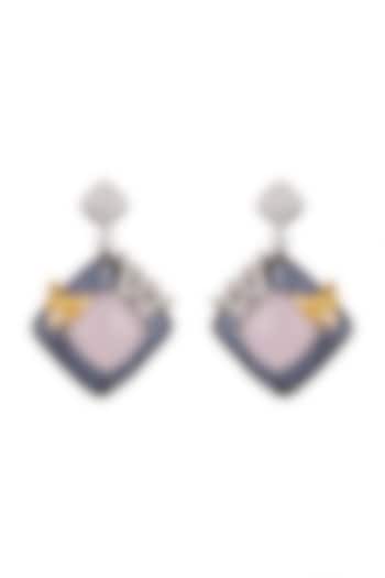 White, Black Rhodium, & Gold Finish Rose Quartz Earrings by Tsara
